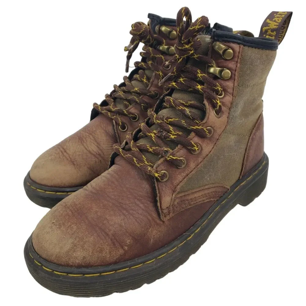 DR. MARTENS Boots KIDS Size 2 Brown Combat Casual Zip Up 1460 PANEL J